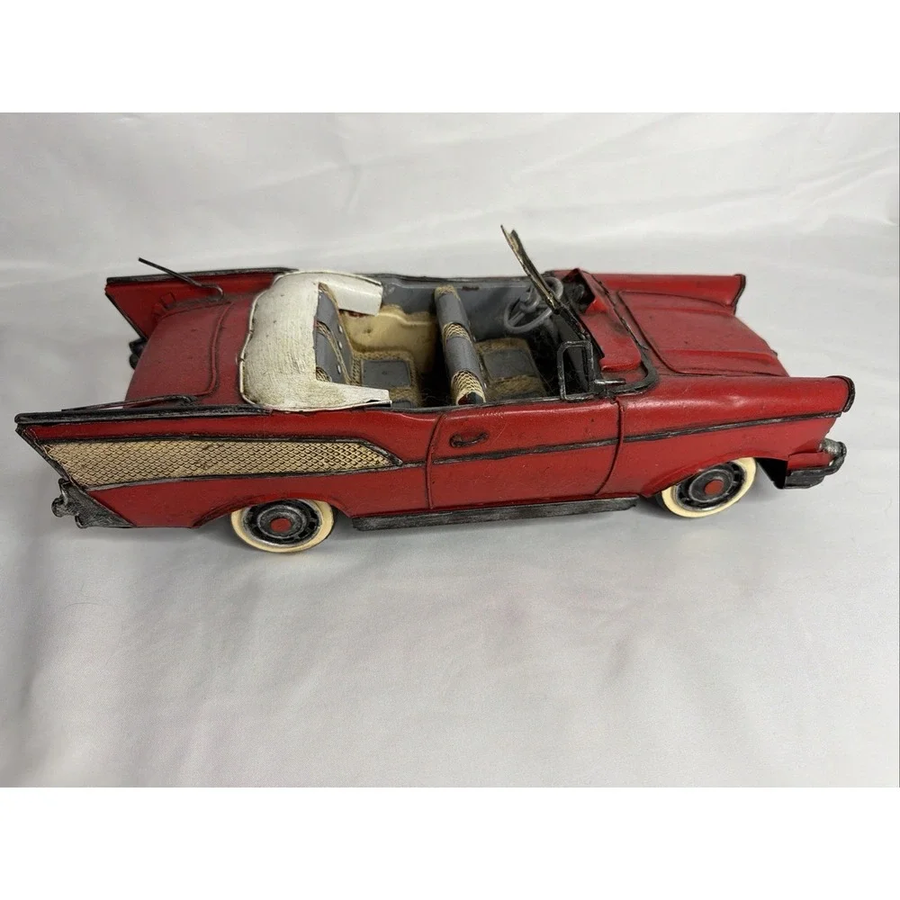 Vintage Red Tin Toy Convertible Car Vehicle - Age 17 Years & Up